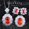 Large Carat Fanta Padparadscha Necklace Red Diamond Earrings Vintage Jewelry Set for Women with Open Ring Gemstone