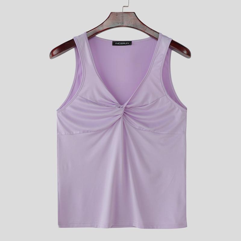 INCERUN Men V Neck Strap Sleeveless Twisted Casual Fitted Tank Tops Undershirts