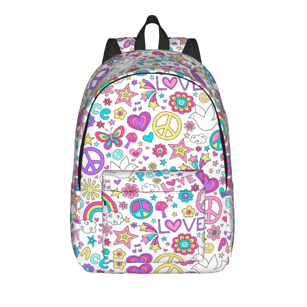 Peace Foral Love Pattern Teenage Backpack Durable Student Hiking Travel  Daypack for Men Women Laptop Shoulder Bag