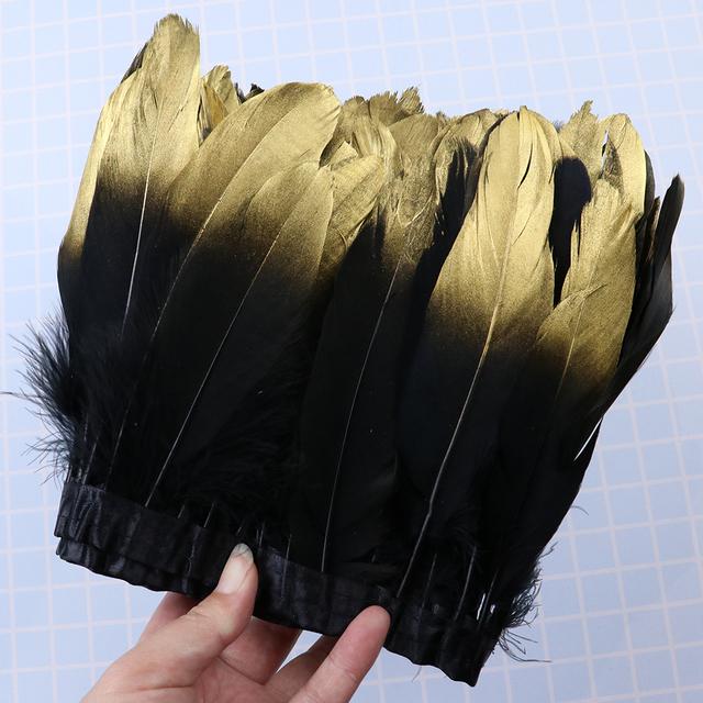 1Meter Dyed Golden Goose Feather Trims for DIY Craft Party Wedding Dress Carnival Ribbon Clothes Decor Plumas Accessories15-20cm