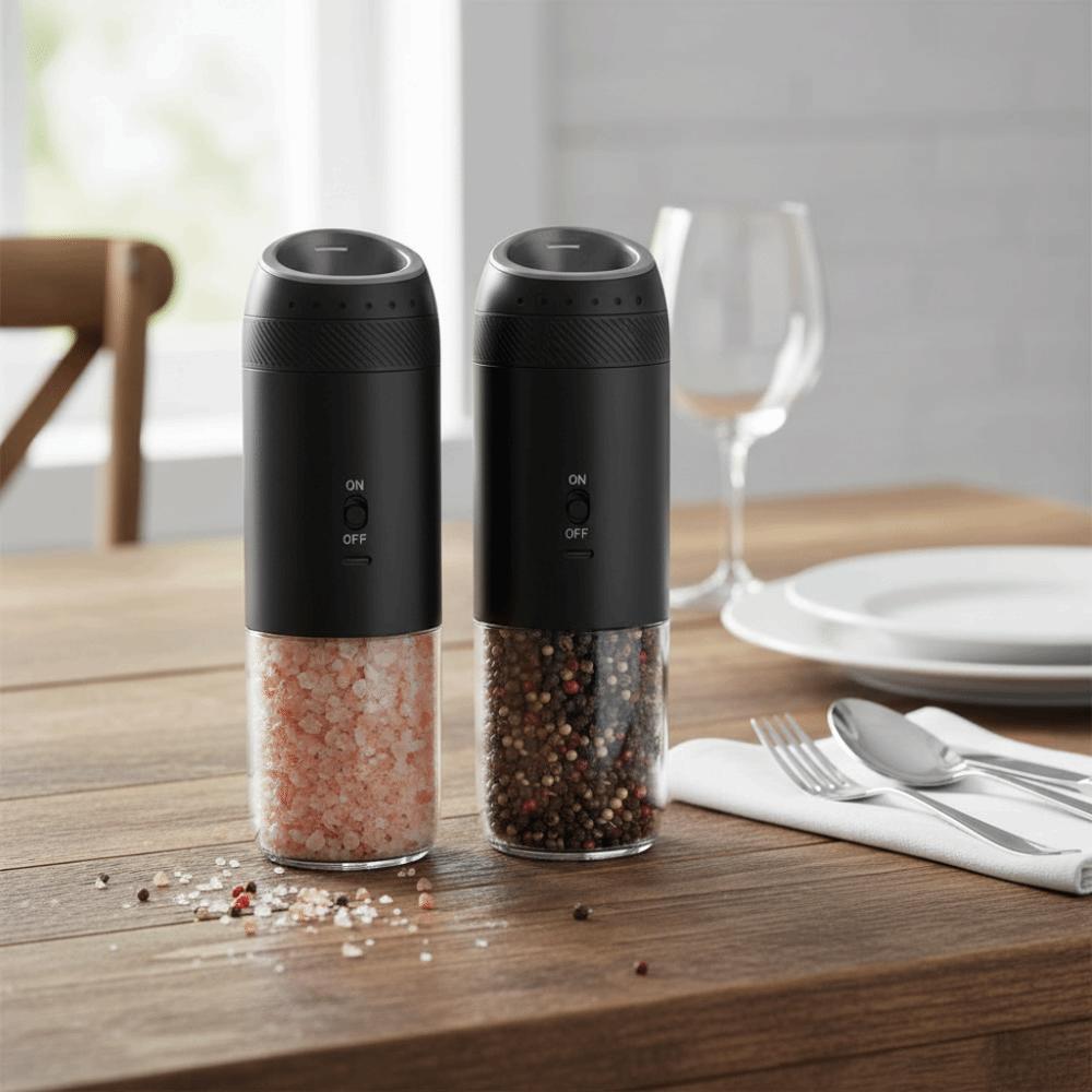 2PCS Gravity Sensing Electric Salt and Pepper Grinder LED Light Spice Mills Soup
