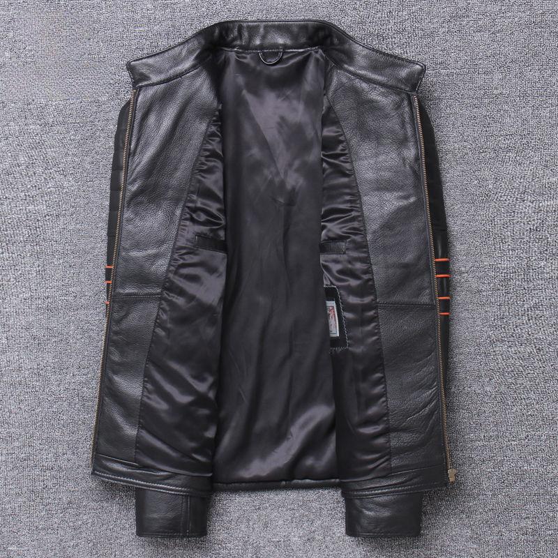 Wiosenne zimowe kurtki z prawdziwej skóry męskie płaszcze prawdziwa skóra bydlęca stojak kołnierz haftowana czaszka wąskie kurtki Punk wysokiej jakości