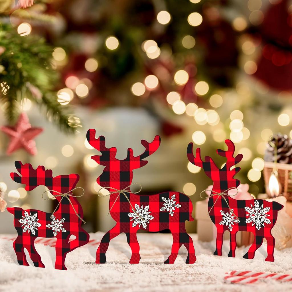 3 Pcs Reindeer Christmas Decor, Rustic Christmas Table Decor for Home, Farmhouse Centerpiece, Holiday Xmas Tiered Tray Decorations for Kitchen,