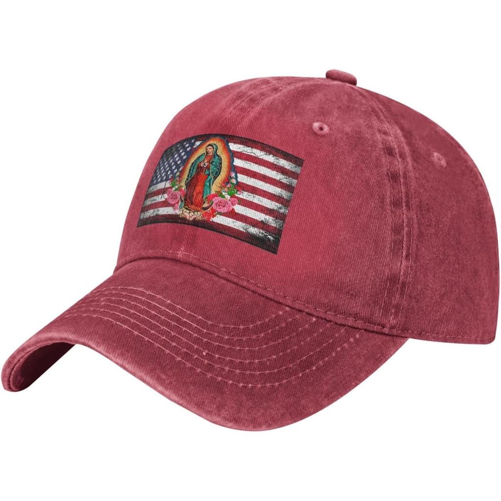 Jungfrau von Guadalupe Amerikanische Flagge Gewaschene Baseballkappe Unisex Baumwolle Verstellbar Outdoor-Hut