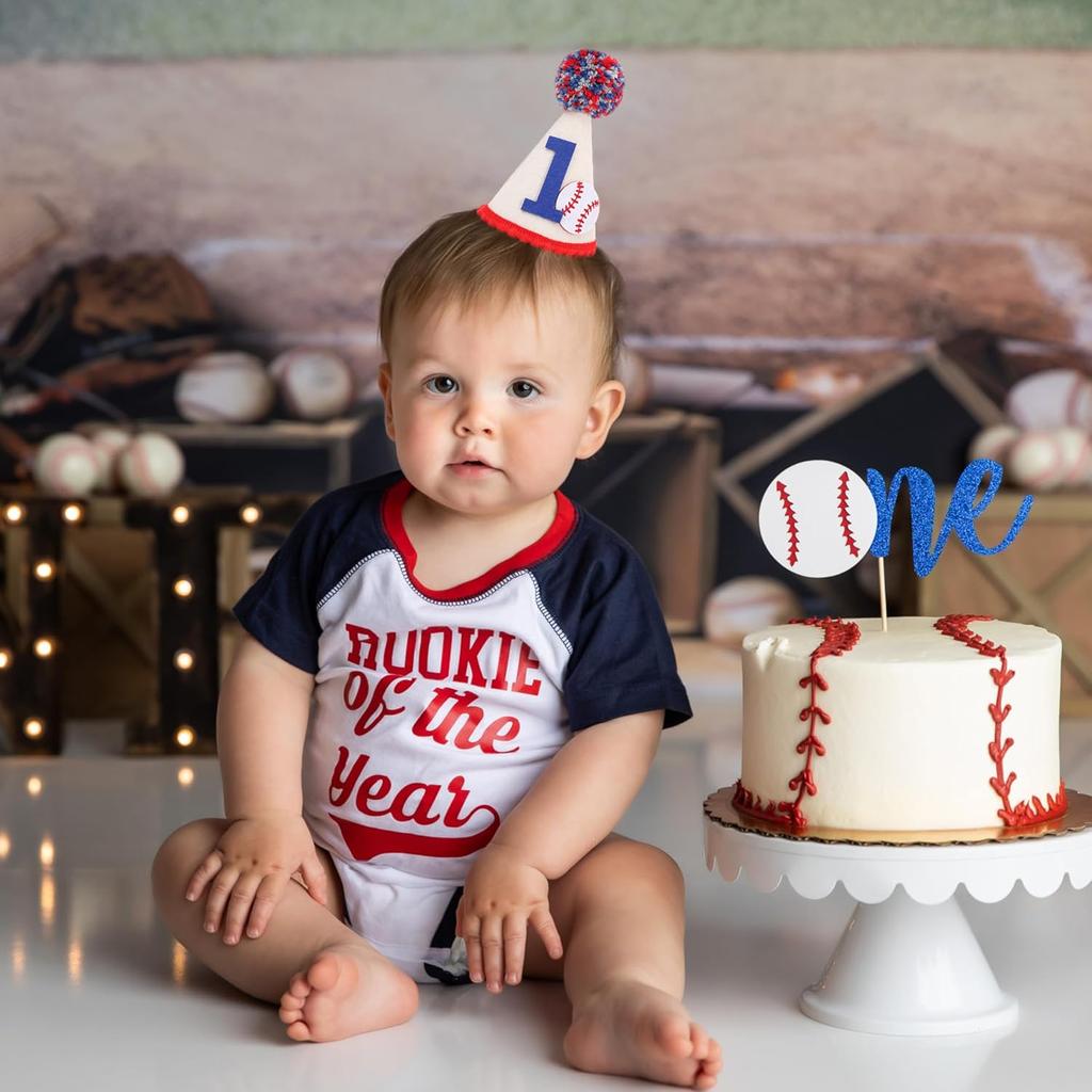 WAUAO Baseball 1st Birthday Party Hat - Rookie Of The Year Birthday Decorations,Baseball 1st Birthday Decorations,Baseball First Birthday Crown