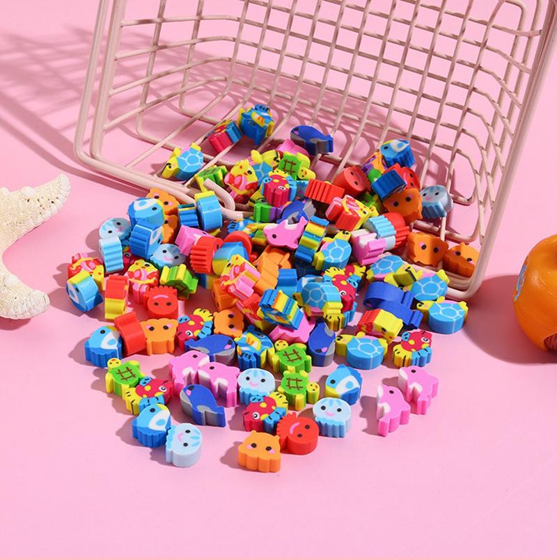 20/40/100/200PCS Mini Eraser Various Shapes Random Mix Cute Animal Fruit Cake Space Cartoon Student Reward Eraser Stationery ZYF