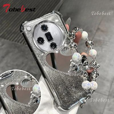 Glitter Plating Love Mirror Bracelet Case for OPPO Find X8 Pro X8S Plus X7 Ultra Shockproof Silicone Cover