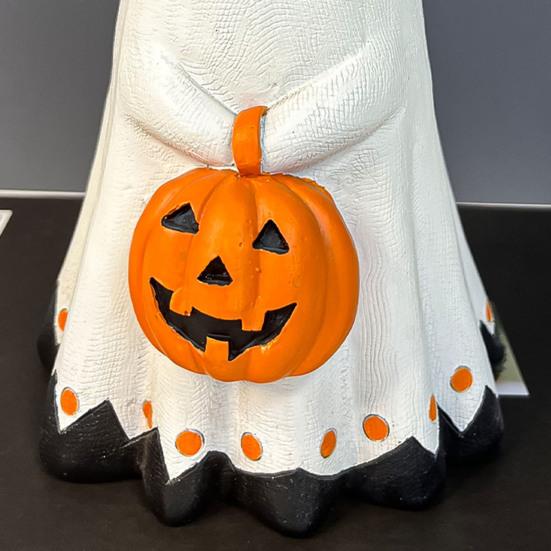 Halloween Ghost Statue Small White Ghost with Pumpkin Figurine Cute Ghost Resin Tabletop Ornament for Indoor Outdoor Halloween Decor