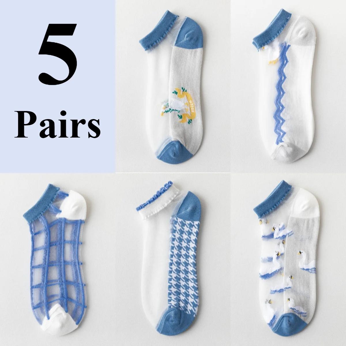 

Women Summer Ultra Thin Transparent Summer Ice Glass Filament Long Tube Korean Lace Medium Tube Crystal Socks Silk Socks One Size