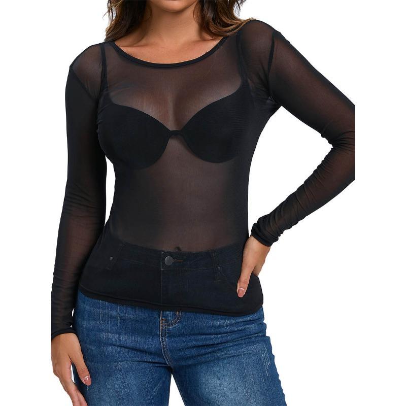 

Сексуальные облегающие корсетные топы с длинными рукавами из сетки в перспективном стиле M