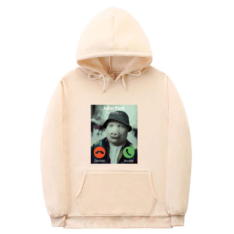 Смешной Джон Порк звонит Отклонить Принять Принт Толстовка Женская Унисекс Мода Большие Толстовки Толстовка Флис Хлопок Толстовка L бежевый