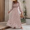Women's Stand Collar Long Sleeve Maxi Dress Loose Elastic Waist Floral A-Line Sundress Polyester Vacation Dress
