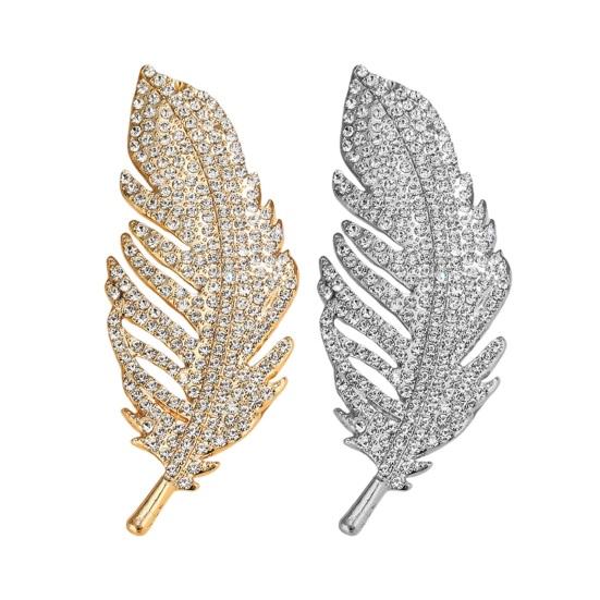Feather Design Brooch Pin for Women, Rhinestones Inlaid Brooch Pin for Dress, Coat, Shawl, Versatile Accessory for Mother, Wedding