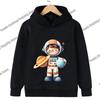 Space Astronaut Pattern Children's Hoodie Black Printed Long Sleeved Sweatshirt Boys' Favorite Hoodie Daily Warm Sports Pullover