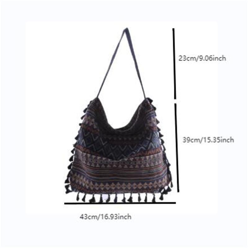 Women'S Canvas Bag Ethnic Style Shoulder Bag Cotton Linen Handbags Fashion Fringed Shoulder Bag Literary Style Large Capacity Handbags