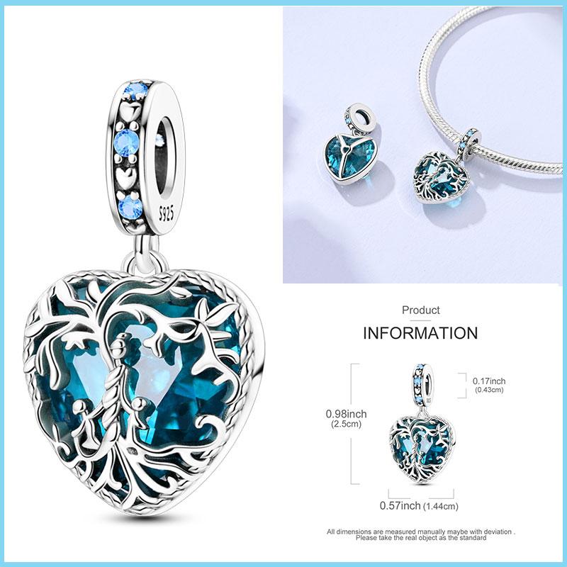 Copper Blue Series Charms Bead Inlaid Zirconium Heart Moon Palm Eye Pendant Fit Bangle Bracelet Diy Jewelry Marking