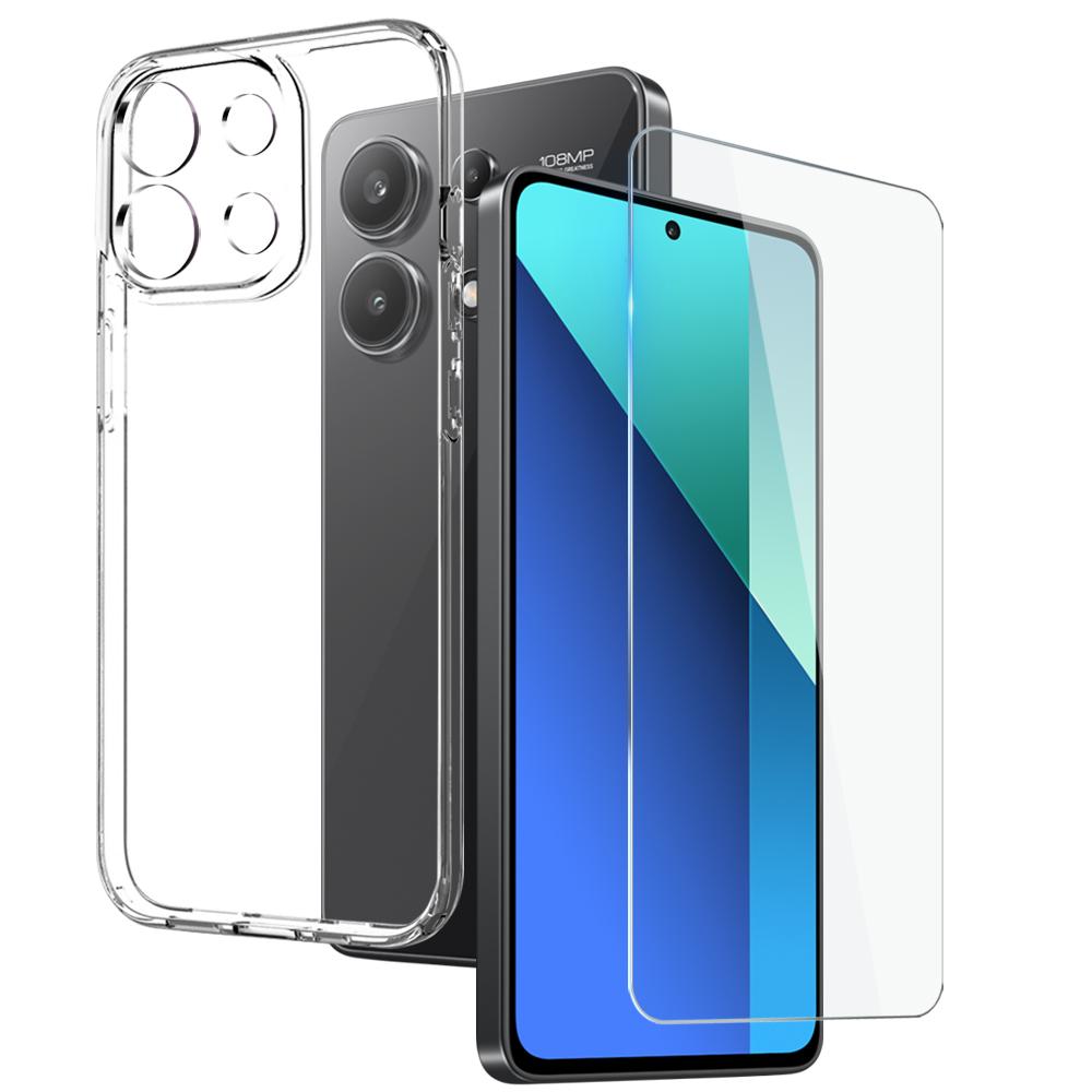 NORTHJO For Xiaomi Redmi Note 13 4G TPU Case Clear Phone Cover with Tempered Glass Film