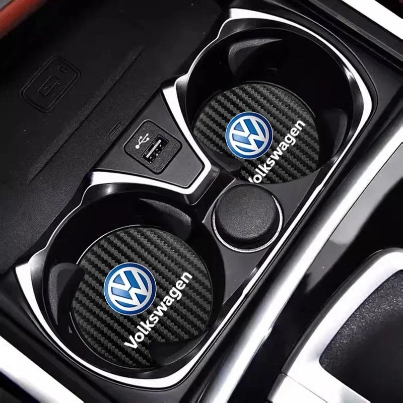 Car Emblem Anti-Slip Pad Water Cup Mat Holder Drink Coaster For VW R Line GTI Polo Golf Passat CC Tiguan Arteon Touareg Scirocco