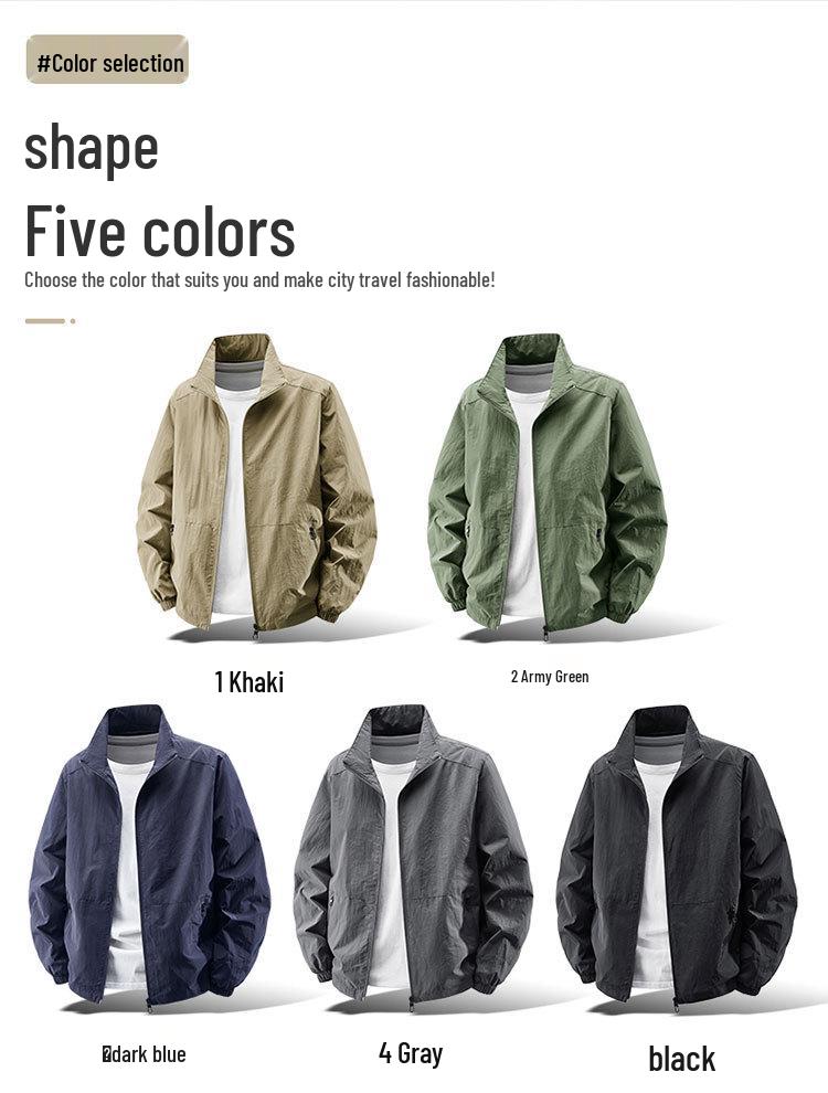 2026 Men's Waterproof Stand Collar Jacket - Lightweight, Trendy, Casual Outerwear for Spring and Autumn