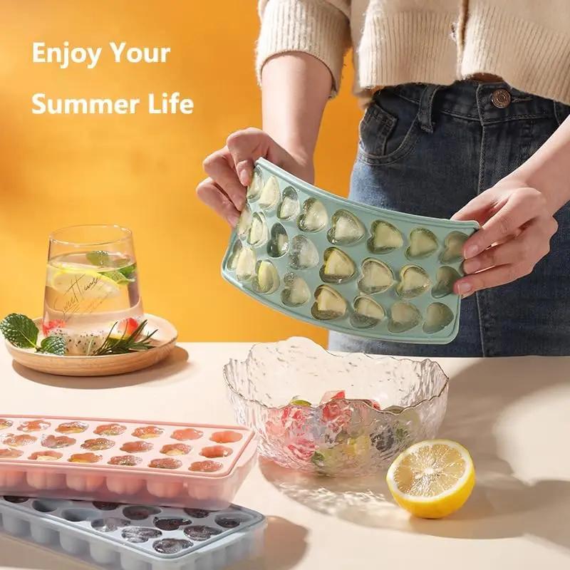 1set Ice Cube Tray with Lid, Quick Freeze Silicone Mold, Easy Release Ice Maker for Freezer, BPA-Free Leakproof 24-Cube Tray Set