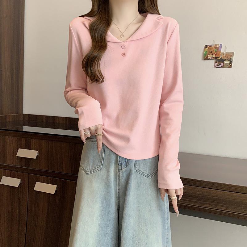 

Chic Plus Size Half-Open Collar Long-Sleeve T-Shirt for Women L розовый