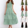 Abito estivo da donna, casual, senza maniche, con scollo a O, a vita alta, a forma di A