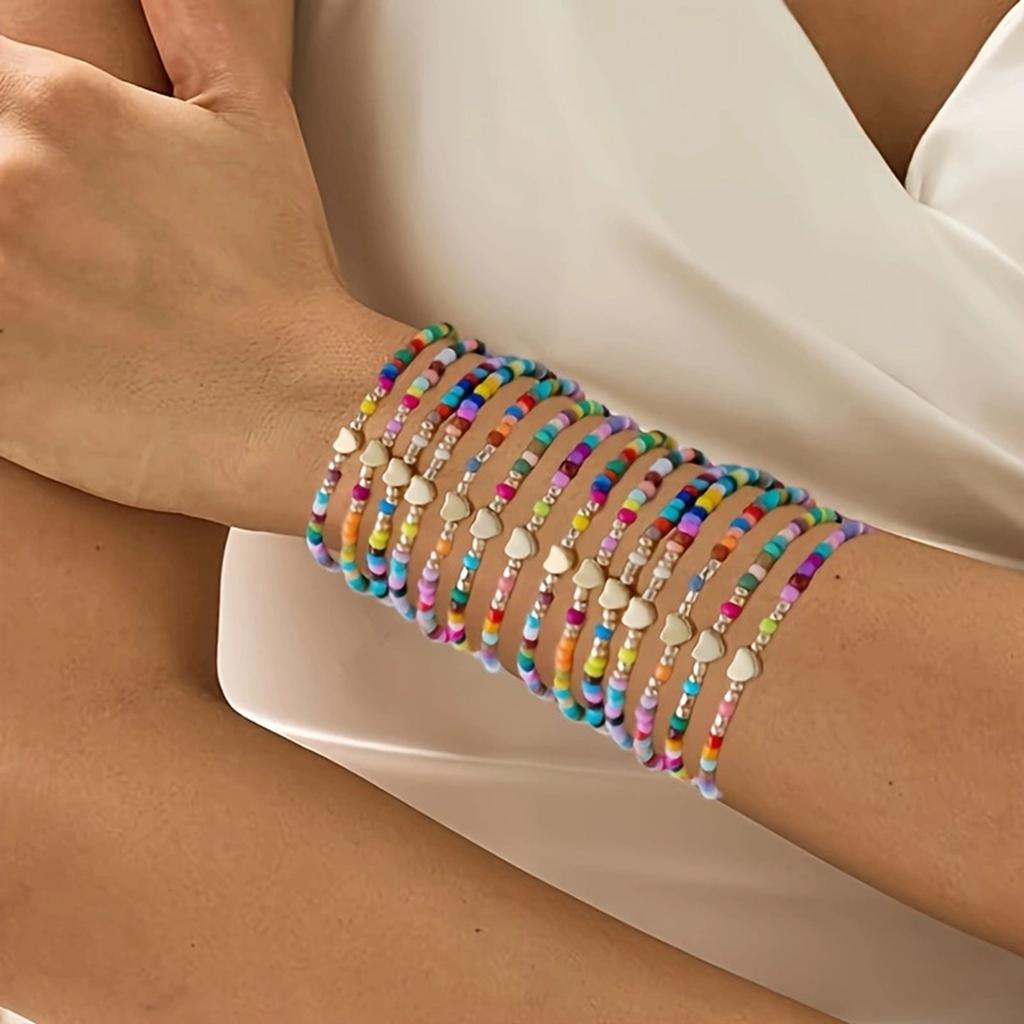 7 Colorful Beaded Elastic Bracelets For Women Stylish Stackable Stretch Jewelry Gift Set