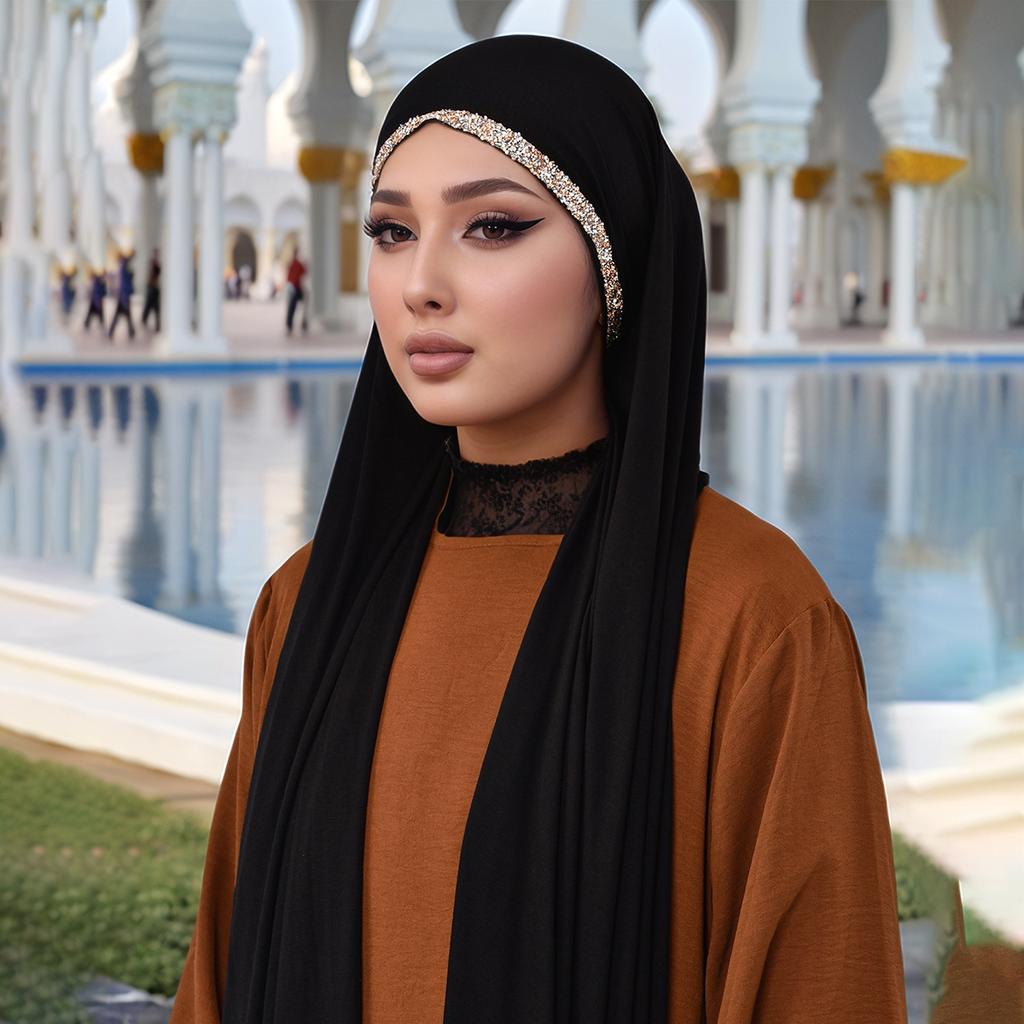 Diamond Modal Cotton Jersey Hijab Scarf For Women Stretch Shawl Plain Muslim Headband Fashion Solid Color Long Muffler 170*60Cm