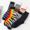 Bunte Streifen Kunst Socken für Herren Wintermode Regenbogenstreifen Zebra Muster Business Crew Unisex Dropship