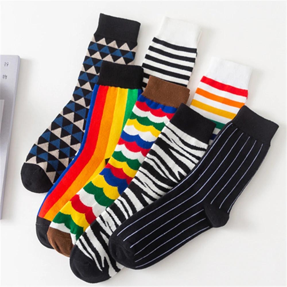 Bunte Streifen Kunst Socken für Herren Wintermode Regenbogenstreifen Zebra Muster Business Crew Unisex Dropship