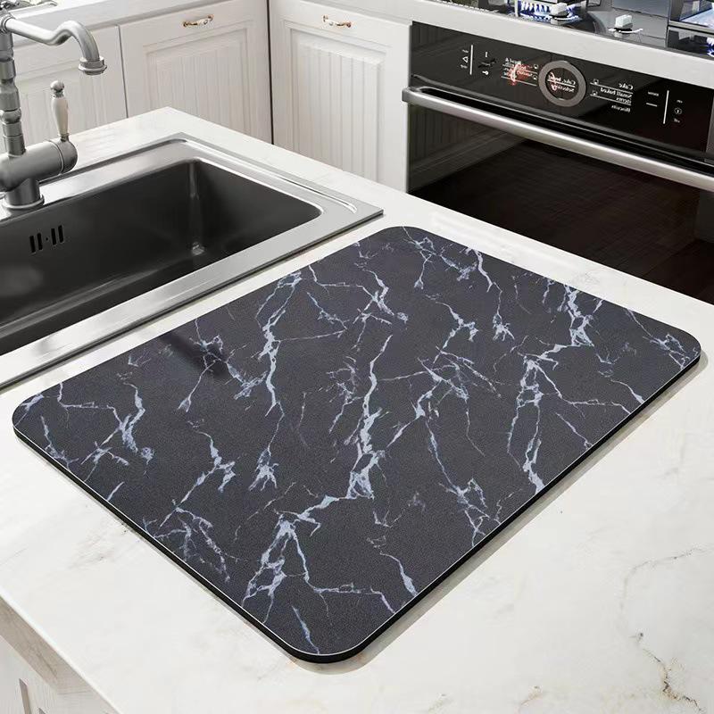 Marble Draining Mat: Diatomaceous Earth, Non-slip, Water Absorbent Kitchen & Dining Surface Mat