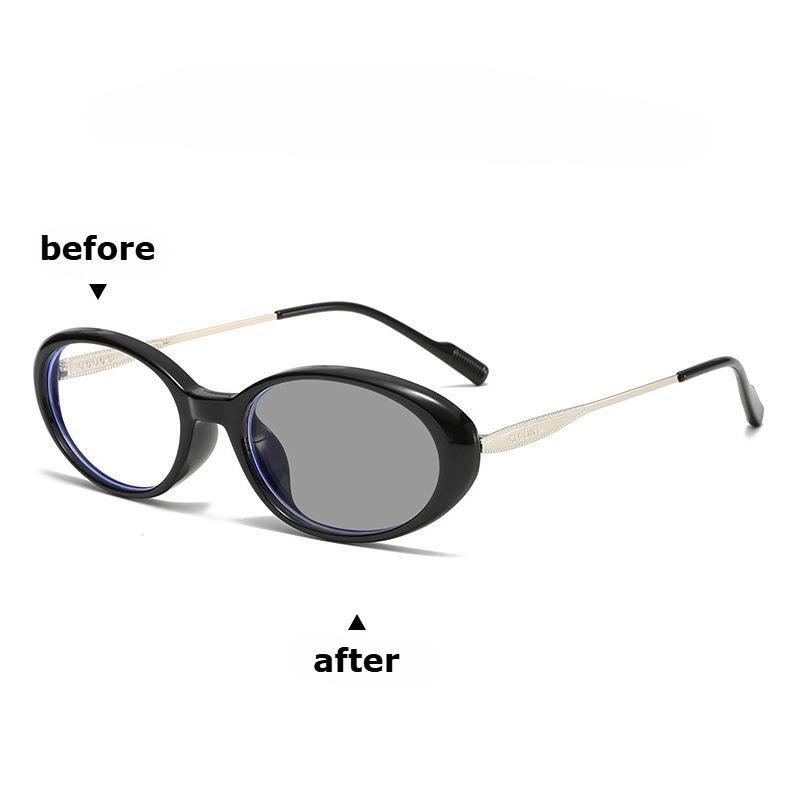 2026 New Fashionable Personalized Cat Eye Photochromic Women's Reading Glasses Retro Outdoor Neutral HD Anti Blue Light Glasses