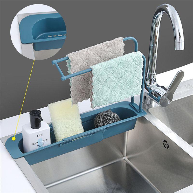 Expandable Telescopic Sink Rack Holder With Adjustable Storage For Kitchen Essentials