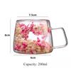 200ml Flower Coffee Cup Double Wall Glass Heat Resistant Dried Floral Mug Crsytal Iced Coffee Beer Wine Glass Beverage Glassware