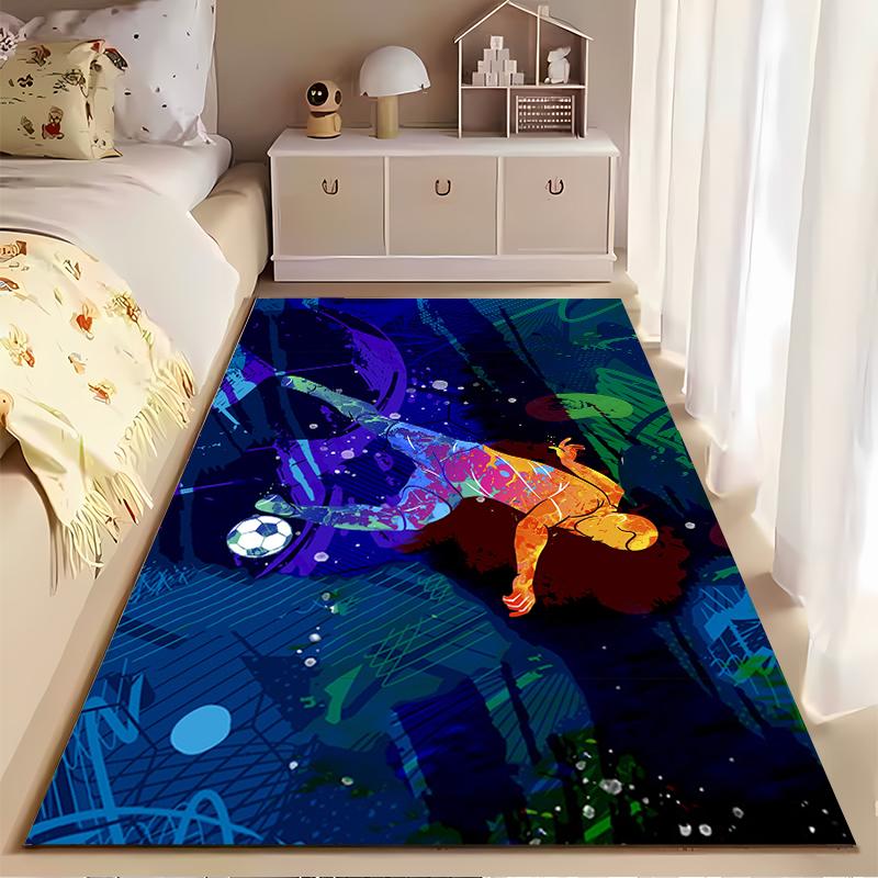 Colorful Soccer Player Art Rug Non-slip rug suitable for living room and bedroom sofas.