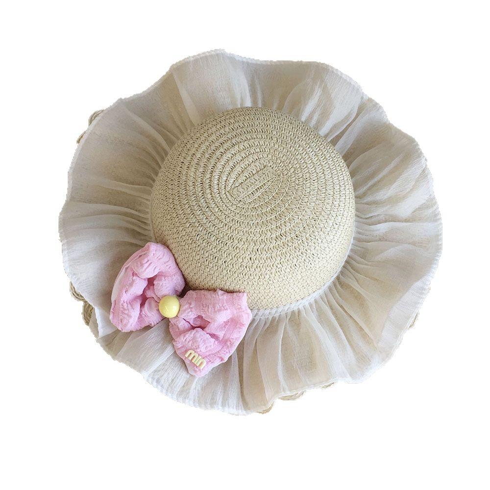Girls Summer Straw Sun Hat Baby Beach Shade Bucket Cap for Toddler Kids Outdoor UV Protection Breathable Lightweight
