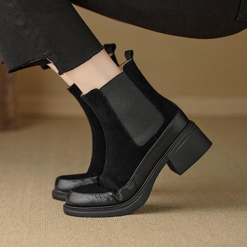 Fashion 2025 New Autumn/winter Genuine Leather Women Boot Round Toe Women Shoes Fashion Designs Chelsea Boots High Heel Short Boots
