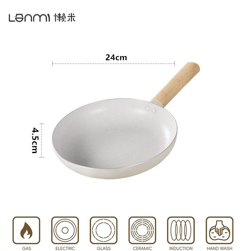 

lanmi Nonstick Frying Pan with Wooden Handle 24cm Nonstick Pan Healthy Cooking Omelet Pan Induction Compatible Cookware LM01 24cm білий