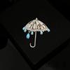 [Rain Falling Blue] Ins Full Diamond Hollow Small Umbrella Brooch Water Drop Blue Super Flash Light Luxury Niche Pin Accessories