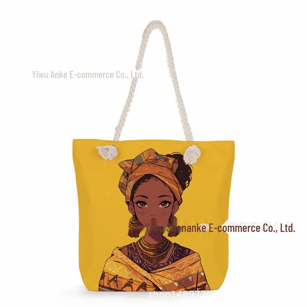 "Women's Lightweight Printed Handbags: Stylish Rope-Strap Shoulder Bags for a Versatile Beach Look"