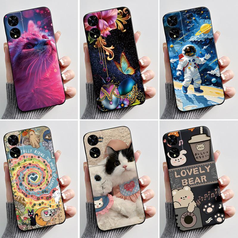 Hülle für TCL 505 Hülle T509K T5094 Ästhetisch Mode Niedliche Katze Cartoon Weiches Silikon Rückseite Schwarzes TPU Schutzhülle für Handy