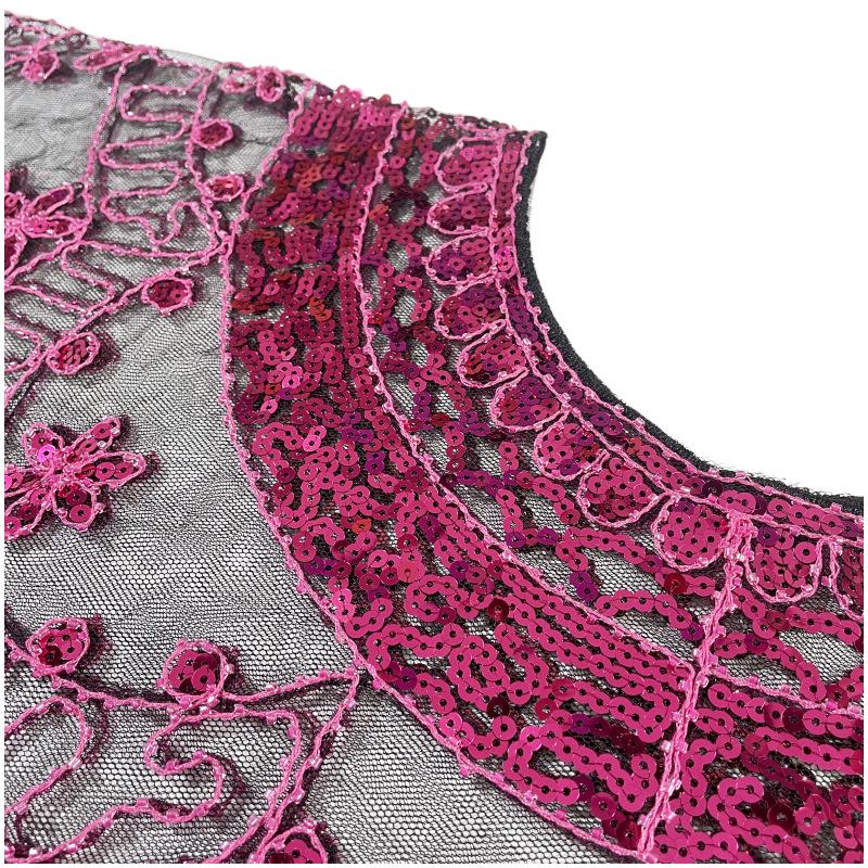 Dames Doorzichtige Sequins Kant Bolero Jasje - Bruiloft Sluier Schouder Sjaal.