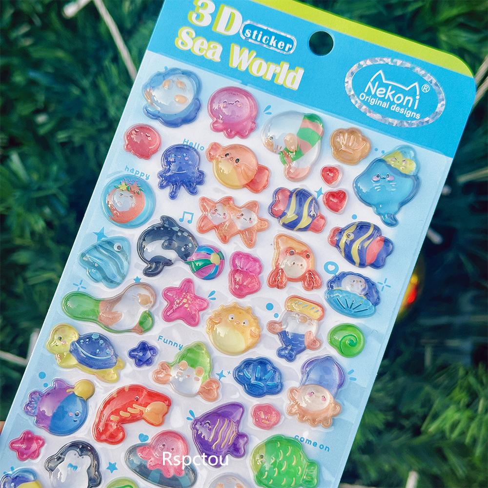 

1pcs Funny Cartoon Animal Food Fruit Relief Stickers Creative 3D Crystal Decals DIY Notebook Diary Phone Cute Sticker Decoration