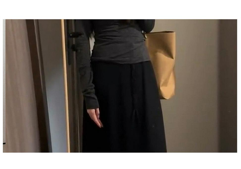 Korean Style High Waist Slimming A-line Maternity Skirt with Back Slit