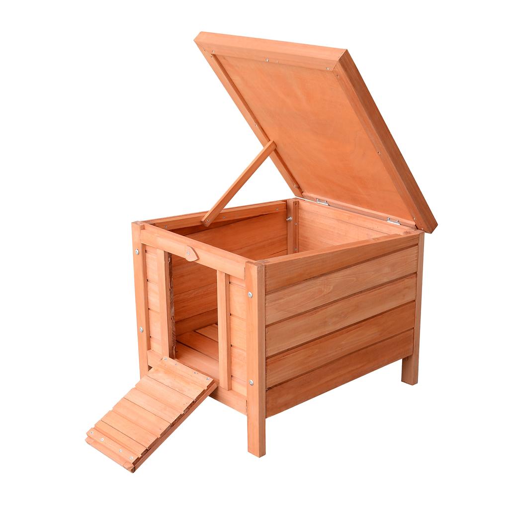 Outdoor Wooden Rabbit Cage with Asphalt Roof and Non-Slip Ramp, 42x51x43cm, Red Orange