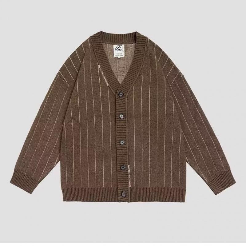 

Unisex Retro V-Neck Maillard Stripe Cardigan Sweater for Kids M коричневий