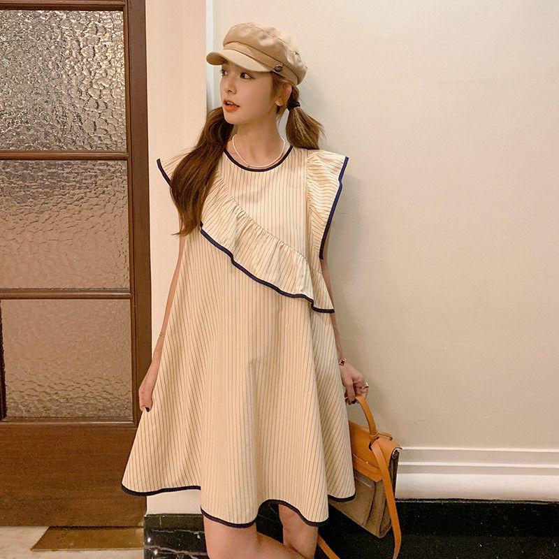 Women s French Stripe Flutter Sleeve Summer Dress - Ruffle Tank, Loose Fit, Petite Doll Style 2XL