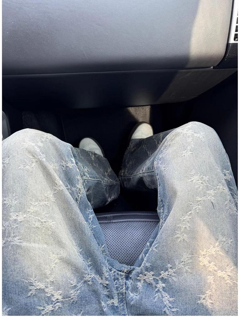 Pánské 2024 Podzimní Slim Straight Leg Prané Žakárové Džíny