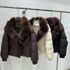 Womens Short Down Coat With Real Fox Fur Collar Warm Thickened Duck Jacket Loose Fit Winter Outerwear