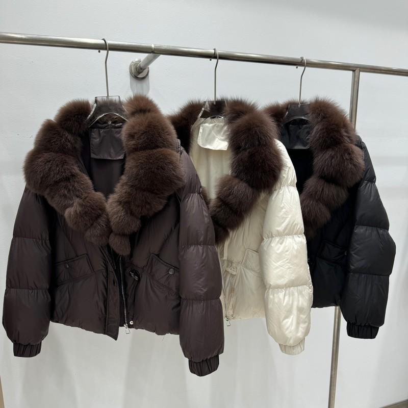 Womens Short Down Coat With Real Fox Fur Collar Warm Thickened Duck Jacket Loose Fit Winter Outerwear